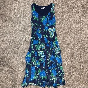 Robbie Bee blue and green floral ruffle midi dress